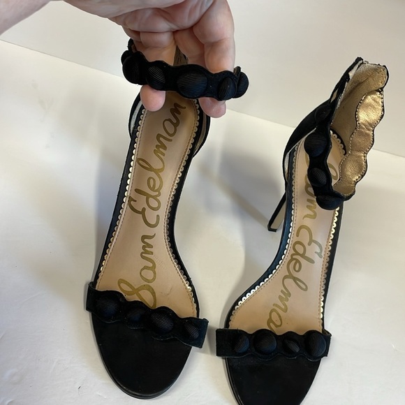 Sam Edelman Addison Black Suede Open Toe Ankle Strap Heels - Picture 3 of 10